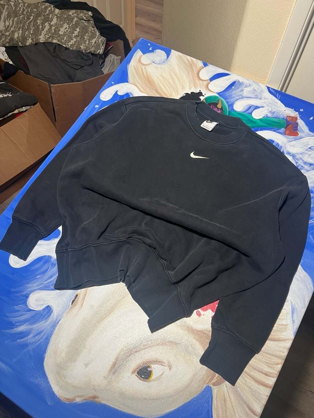Nike Small Embroidered Swoosh Black Crewneck Sweatshirt
